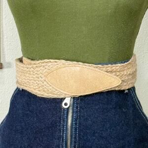 Vintage 70s 80s Tan Woven Jute Belt Western Coastal Grandma Cowgirl Boho